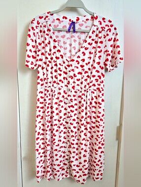 Seraphine White Midi Dress with Red Heart Print